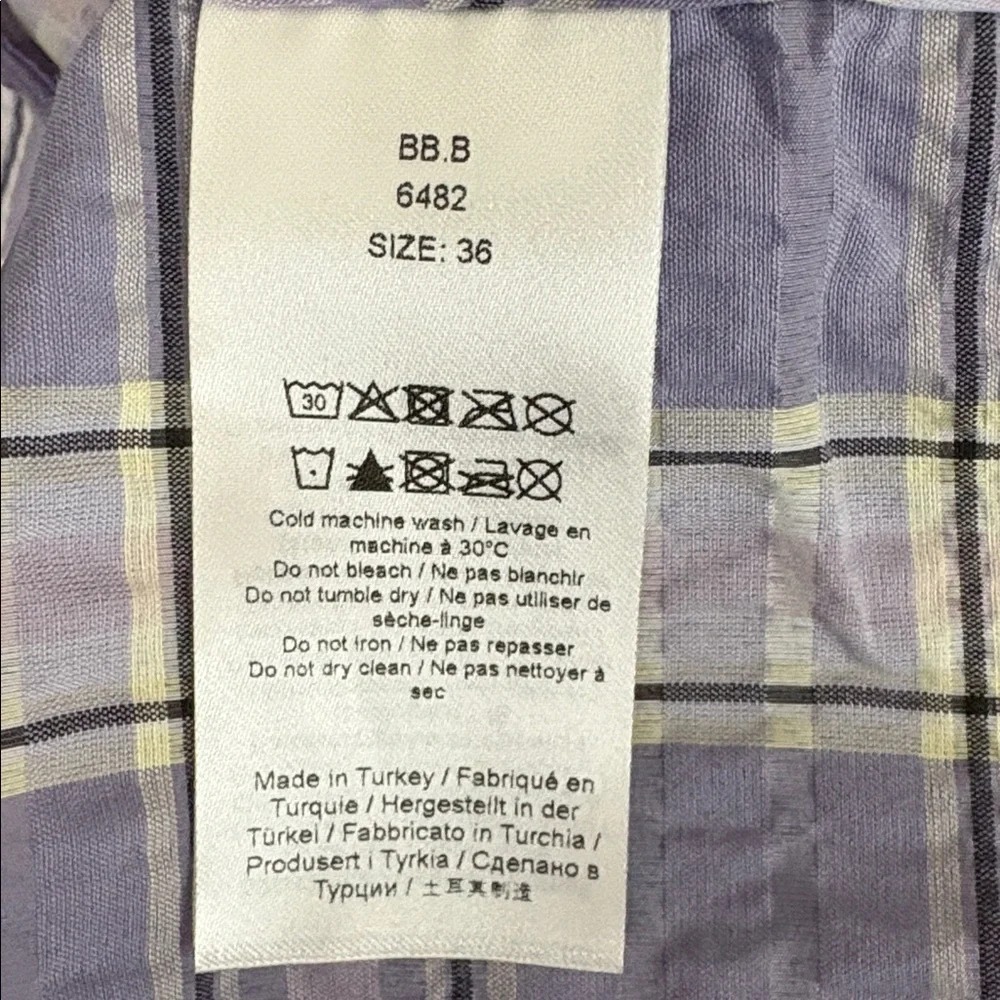 Ganni Check Seersucker Check V Neck Blouse in Persian Violet Check - Size Small - Picture 7 of 10